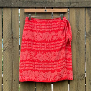 Jones New York Vintage 100% Silk Sarong Wrap Skirt Coral Red Size 4
